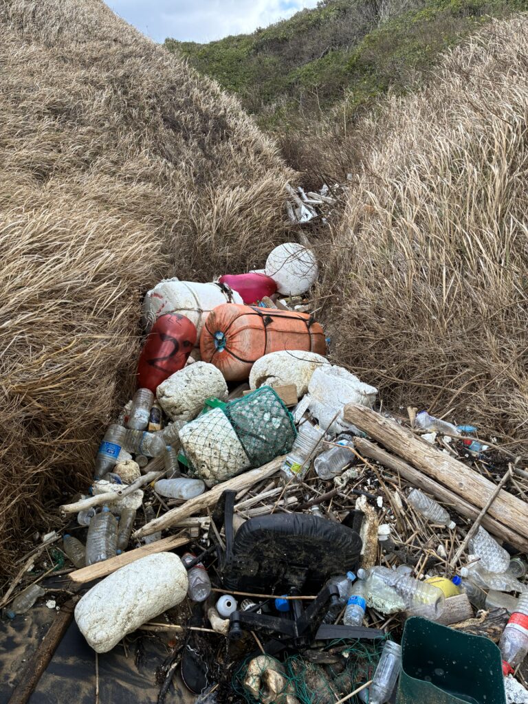 福岡県北九州市若松区の岩屋海岸に堆積した海洋ごみの様子