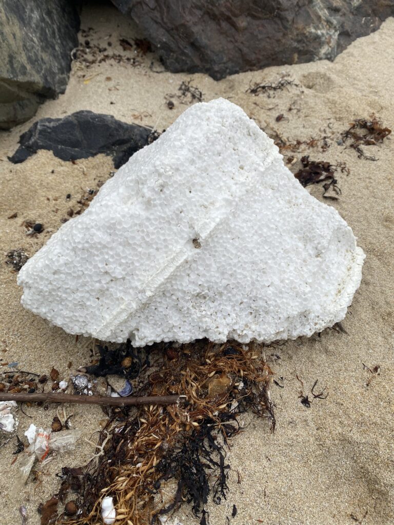 脇田海岸に打ち上げられた発砲スチロールの様子