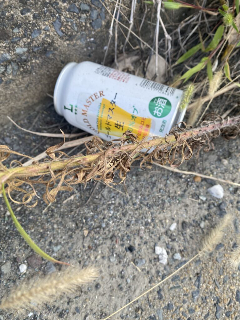 ポイ捨てされたノンアルコールビールの空き缶